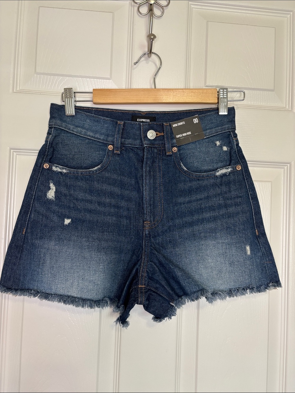 Express Dark Blue High-Rise Distressed Jean Shorts Size 00 NWT